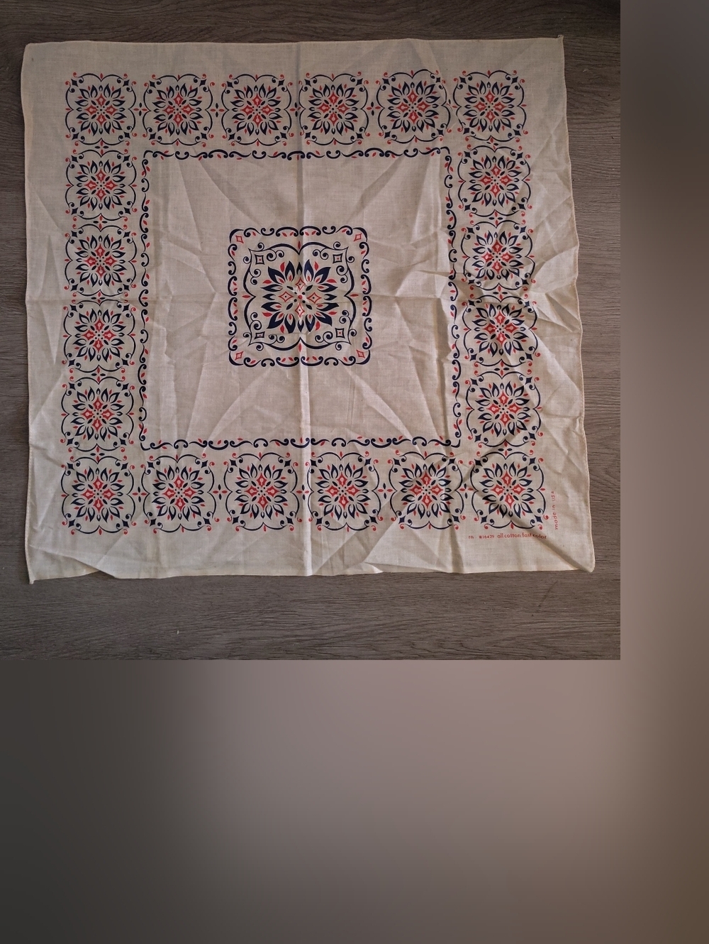 Vintage 60s Bandana RN#16429 Selvedge Edge Cookie Print Floral Made In USA White